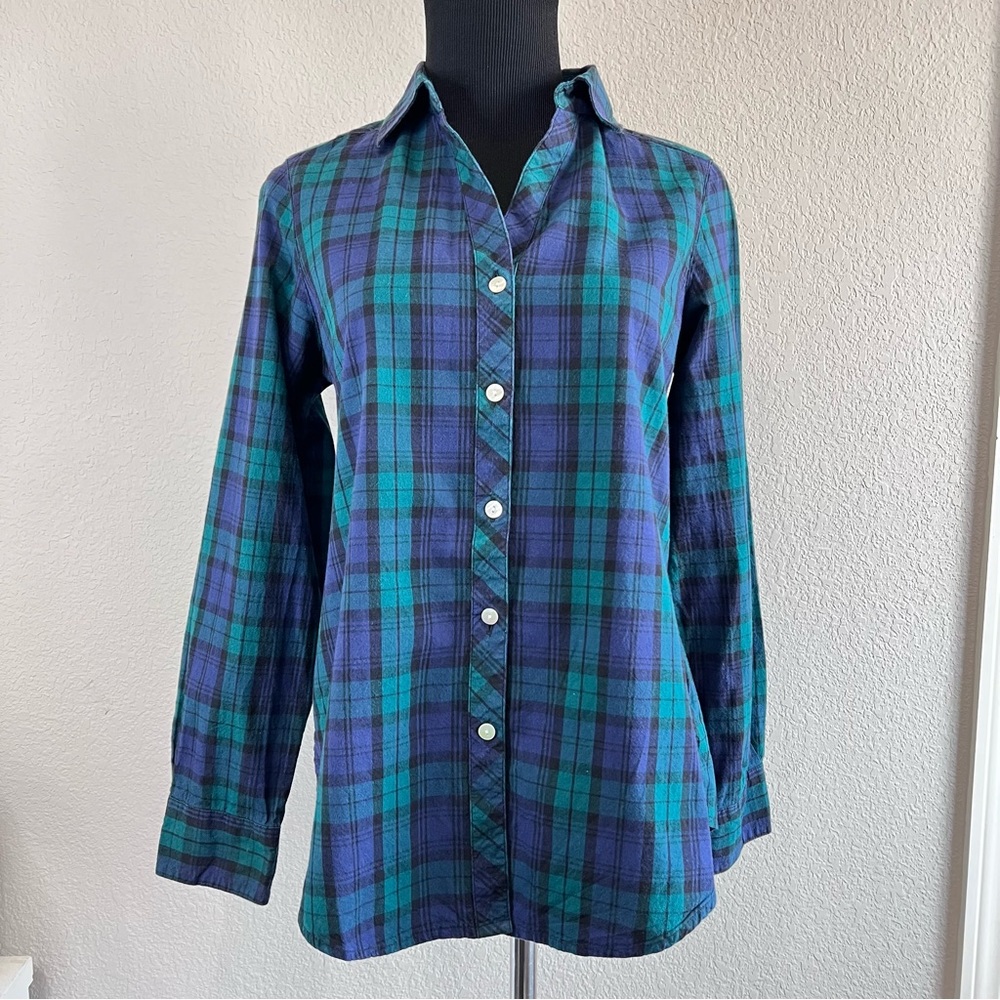 Foxcroft plaid blue and green top